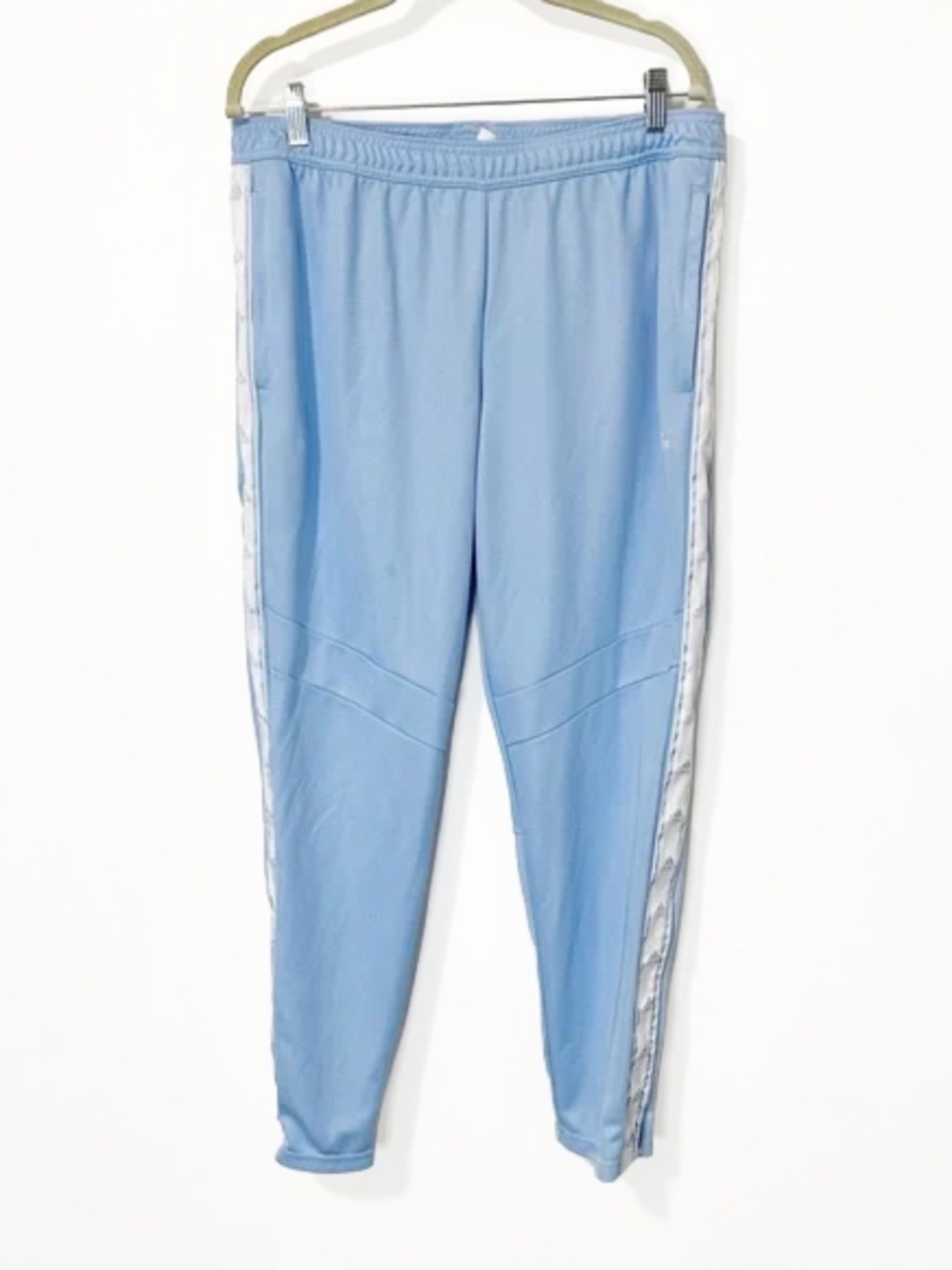 adidas Women's XL Light Blue Track Pants White Logo Tape Athletic